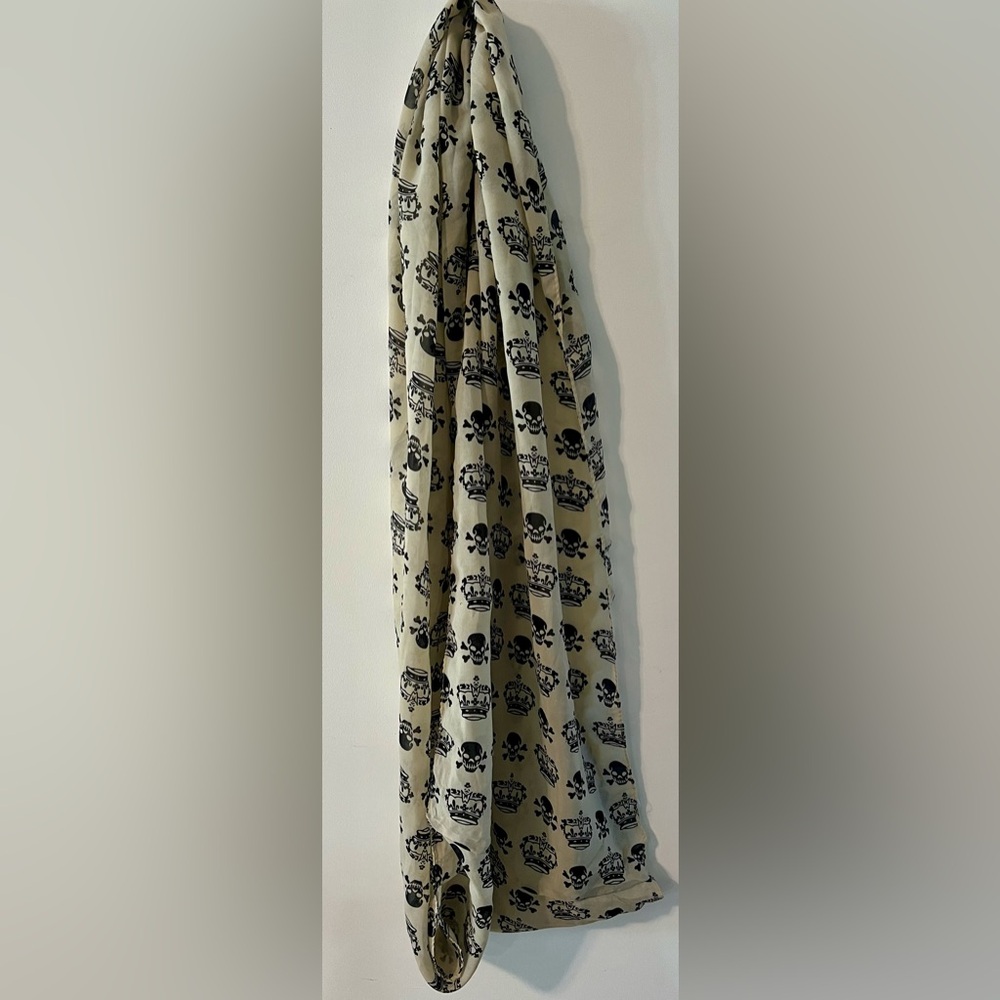 Skull and Crown Print Infinity Scarf- Black on Cream